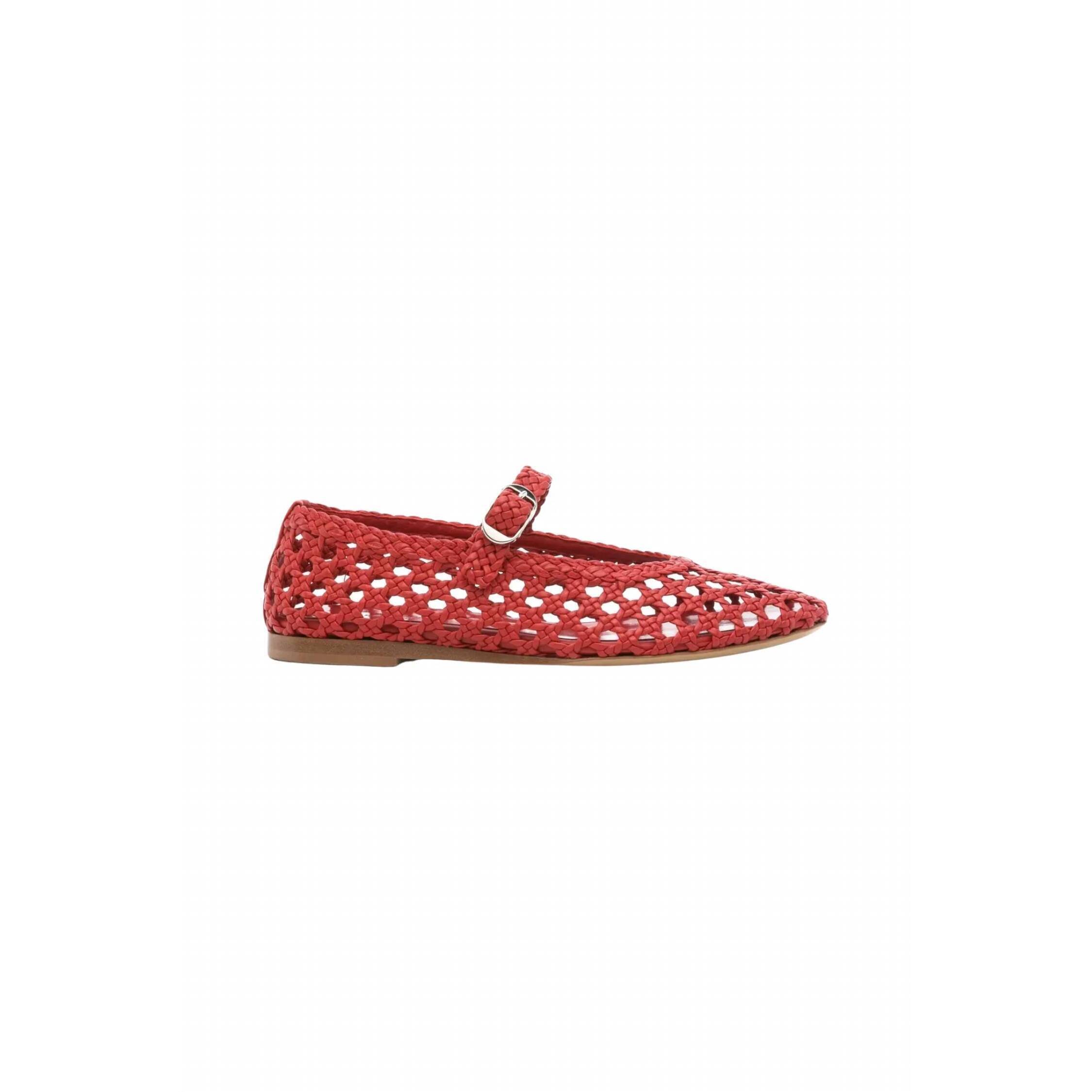 New Le Monde Bryl Women's Mary Jane Woven Leather Flats In Red